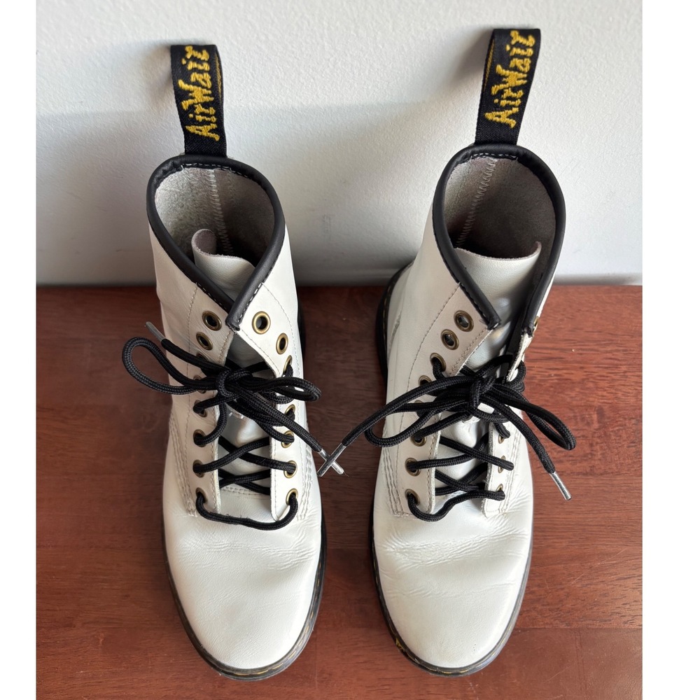 Dr Martens White Leather Combat Zavala Boots Women Size 6